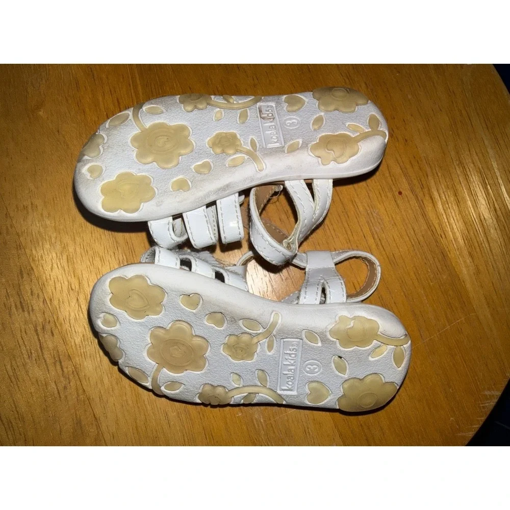 Koala Kids Baby Girl White Flower Strappy Sandals Size 3 Hook Loop Summer‎ Shoes